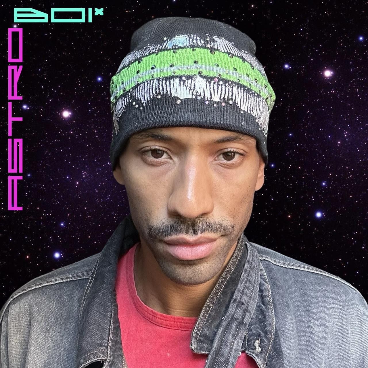 Other ASTROBOI* GREY BEANIE W/ SLIME GREEN STRIPE AND RHINESTONES Size ONE SIZE - 1 Thumbnail