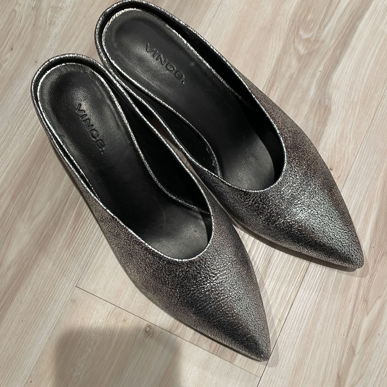 Vince VINCE Ralston Pointy Toe Mule In Silver Metallic leather 6M Size US 6 / IT 36 - 9 Thumbnail