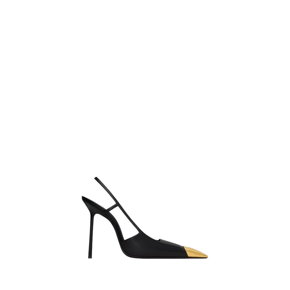 SAINT LAURENT Jeanne $1550 Black/Gold 110mm Slingback Pumps