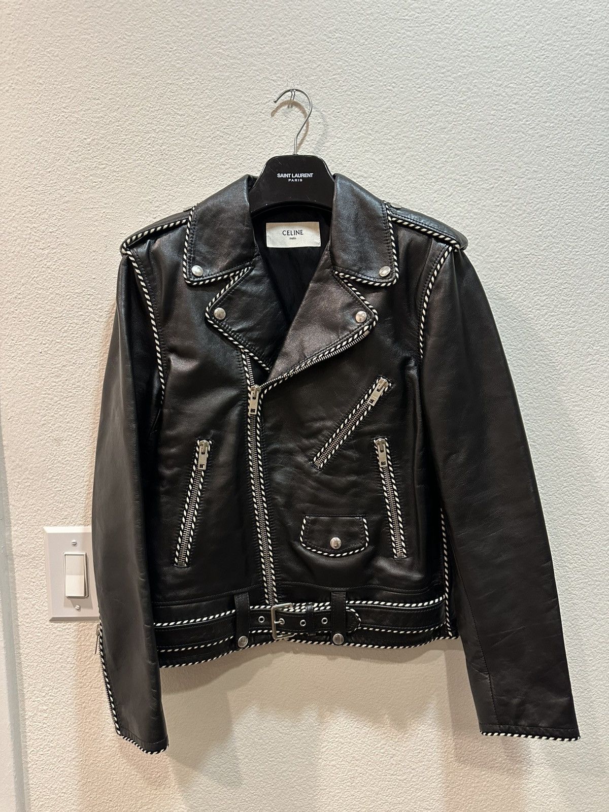 Celine × Hedi Slimane FW19 Braided Piping Calfskin Leather Jacket 48 Size US M / EU 48-50 / 2 - 1 Thumbnail