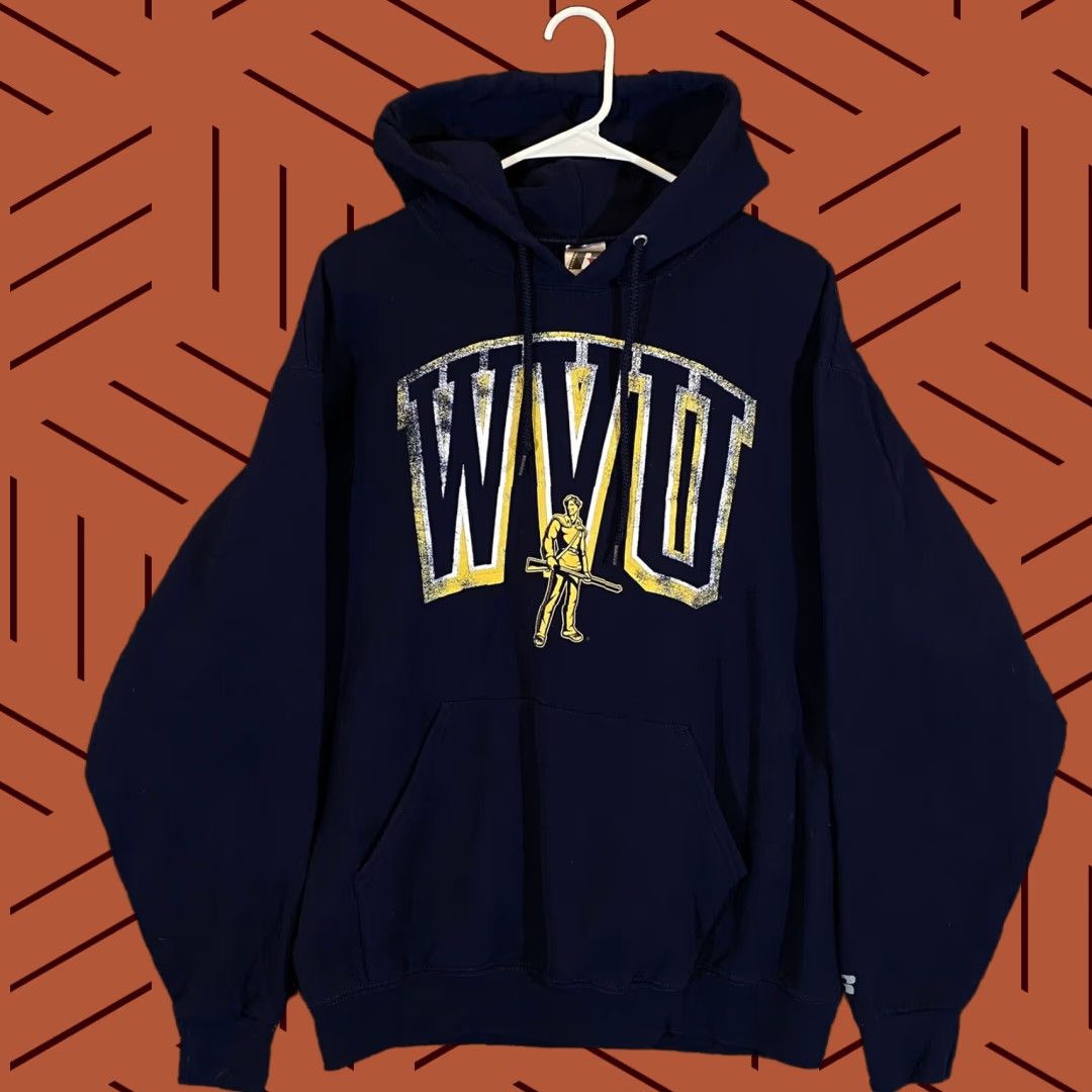 Vintage West Virginia Hoodie Mens Large Blue College WVU Hooded Russell Jacket Size US L / EU 52-54 / 3 - 1 Thumbnail
