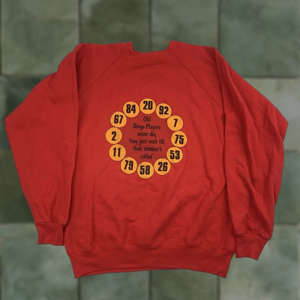 Hanes VINTAGE Hanes Sweatshirt Shirt Adult Large Red 90s Bingo Crewneck Mens Regular Fit 1980s-1990s Theme Size US L / EU 52-54 / 3 - 1 Thumbnail