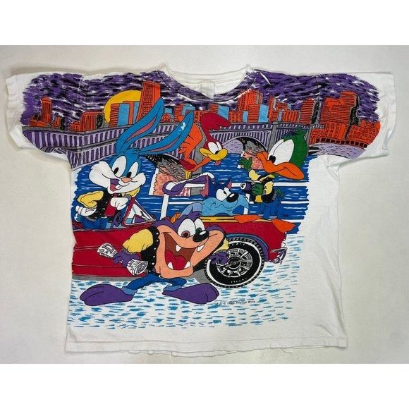 image of Vintage Looney Tunes Tiny Toon 1993 City Slickers T-Shirt Me in White, Men's (Size XL)