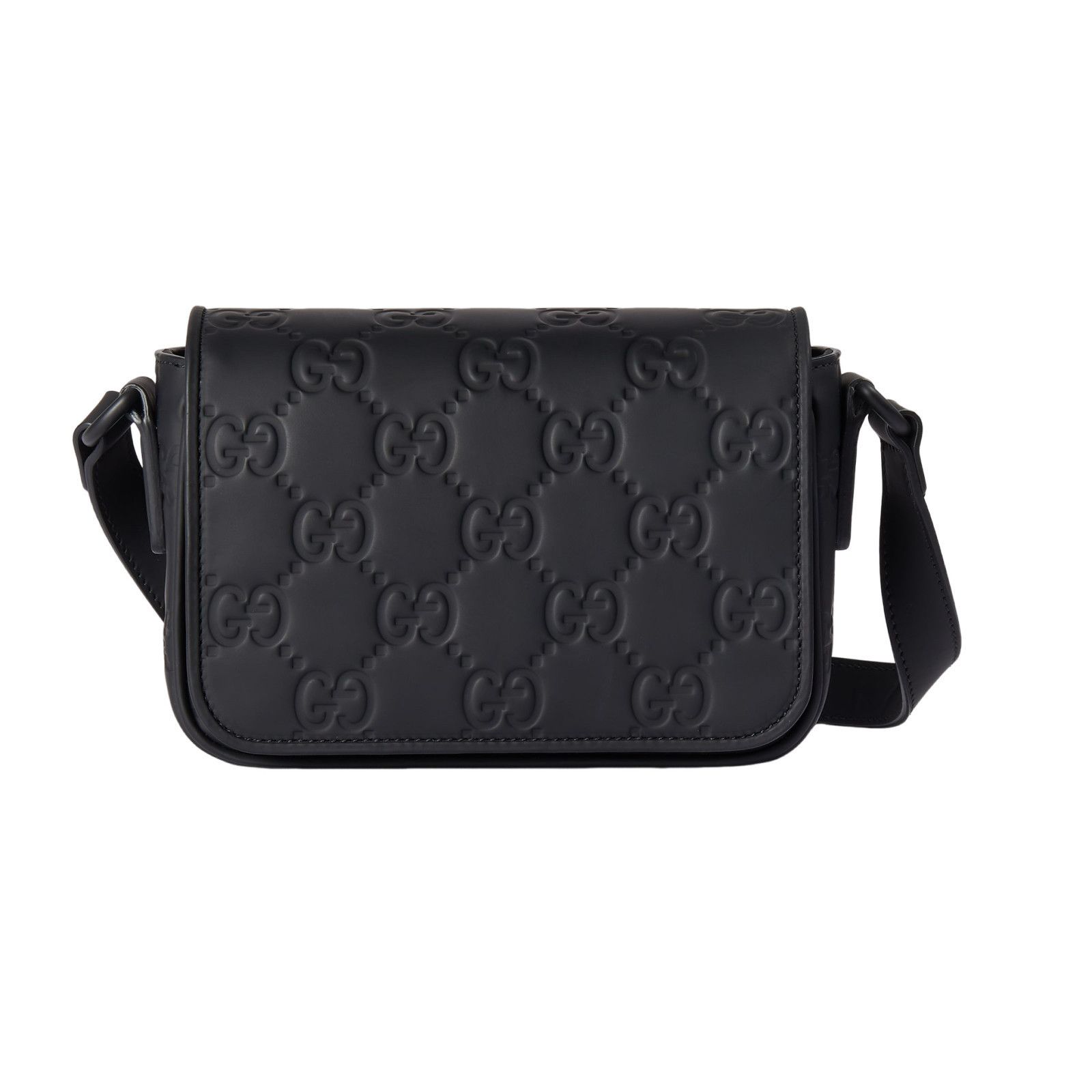 Gucci GUCCI $1550 Black Rubber-Effect Leather Mini Messenger Bag N Size ONE SIZE - 1 Thumbnail