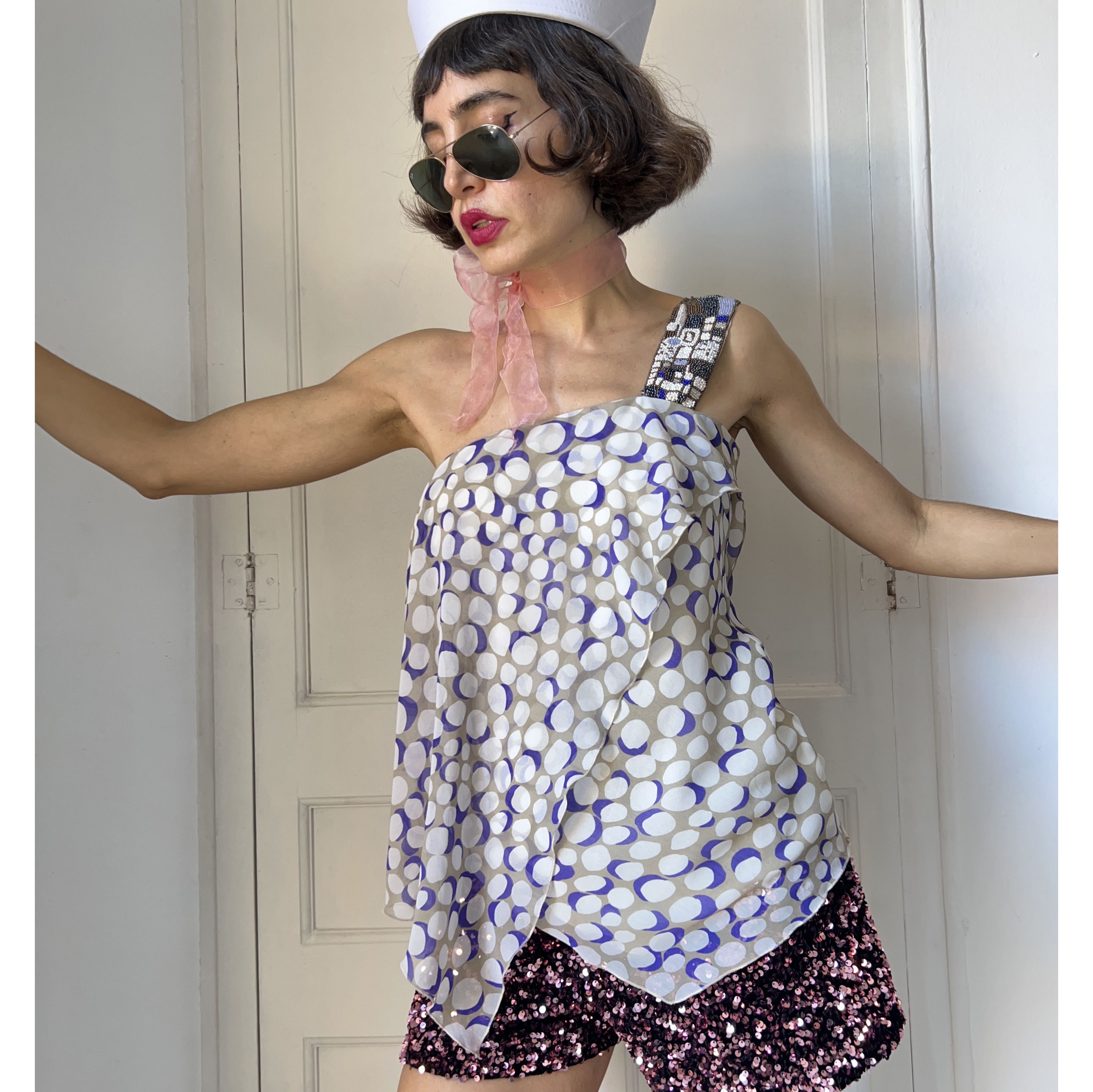 Vintage Vintage Y2K Asymmetrical Polka Dot Blouse Size M / US 6-8 / IT 42-44 - 1 Thumbnail