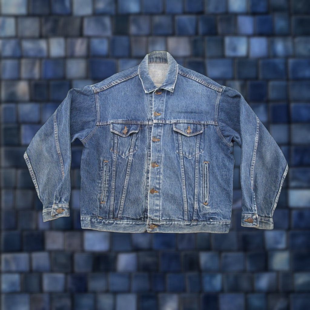 Denime VINTAGE Denim Jacket Medium Wash Chest 48 Button Up Trucker Unbranded Jean Size US 33 - 1 Thumbnail