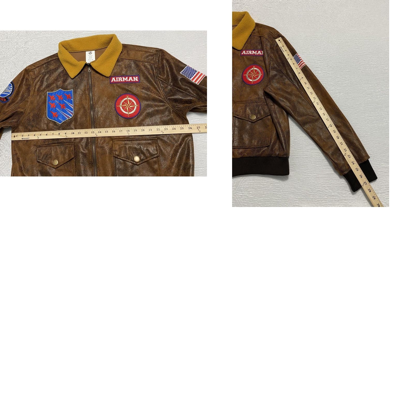 ESPIRIT Spirit Halloween Airman Bomber Jacket Mens XL Faux Leather Patches Costume Brown Aviator Jacket Size US XL / EU 56 / 4 - 8 Thumbnail