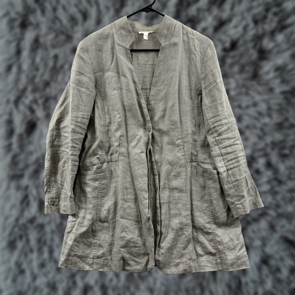 Eileen Fisher EILEEN FISHER Jacket Womens Petite Medium Button-Down Linen Double Weave Beige 3/4 Sleeve Vintage No Size M / US 6-8 / IT 42-44 - 1 Thumbnail