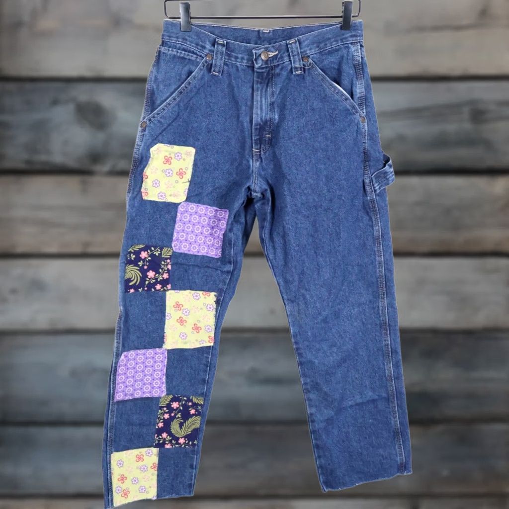 Wrangler VINTAGE Wrangler Patchwork Jeans Women's 28 x 28 Blue Carpenter Boho Hippie Patchwork 5-Pocket Denim Jeans Womens Regular Inseam 28 Royal Blue Size 28" / US 6 / IT 42 - 1 Thumbnail