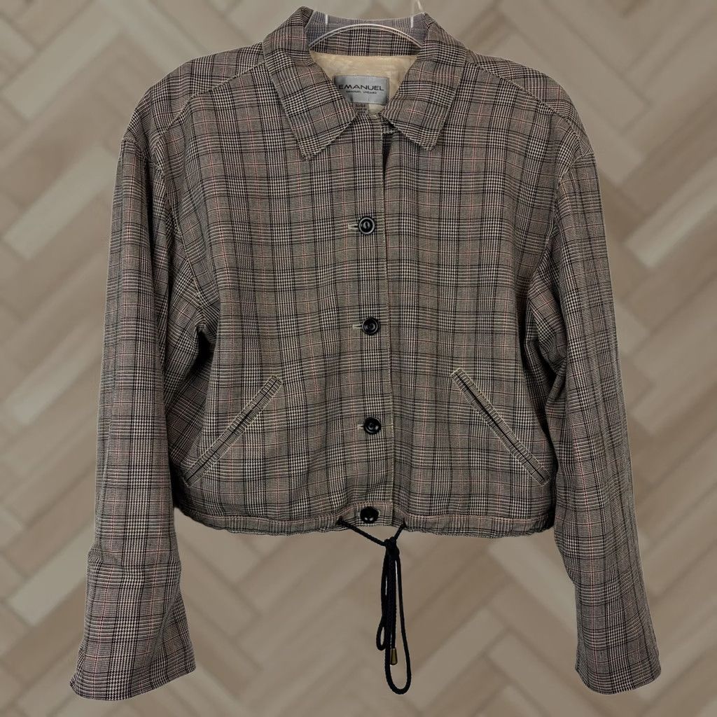Emanuel Ungaro VINTAGE Emanuel Ungaro Jacket Womens 10 Beige Plaid Button Office Casual Wool 18" Shoulder 21" Underarms Beige Womens Jacket Size L / US 10 / IT 46 - 1 Thumbnail