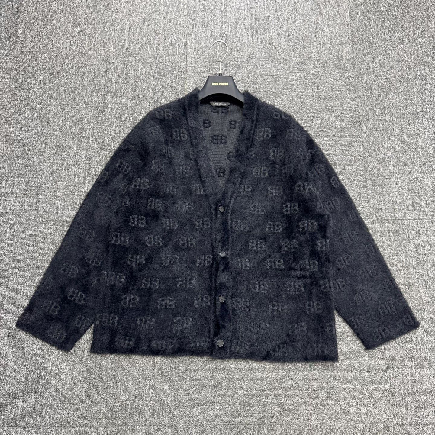 balenciaga full logo cardigan in size small.