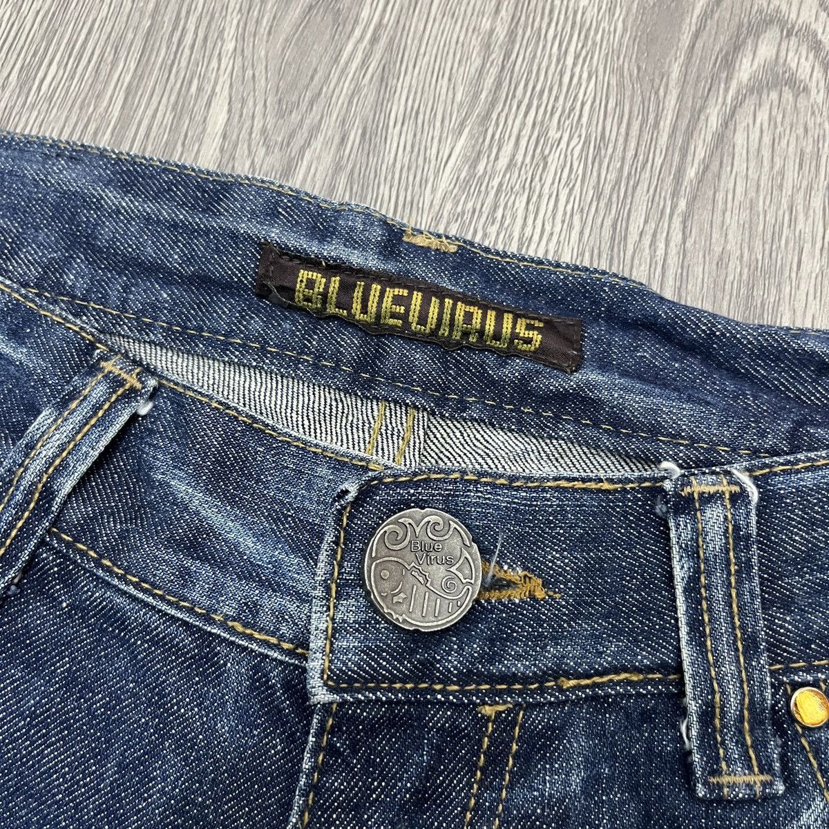 Japanese Brand Flared Pant Bluevirus Flower Embroidery Ifsix Lgb Style Size US 31 - 17 Thumbnail