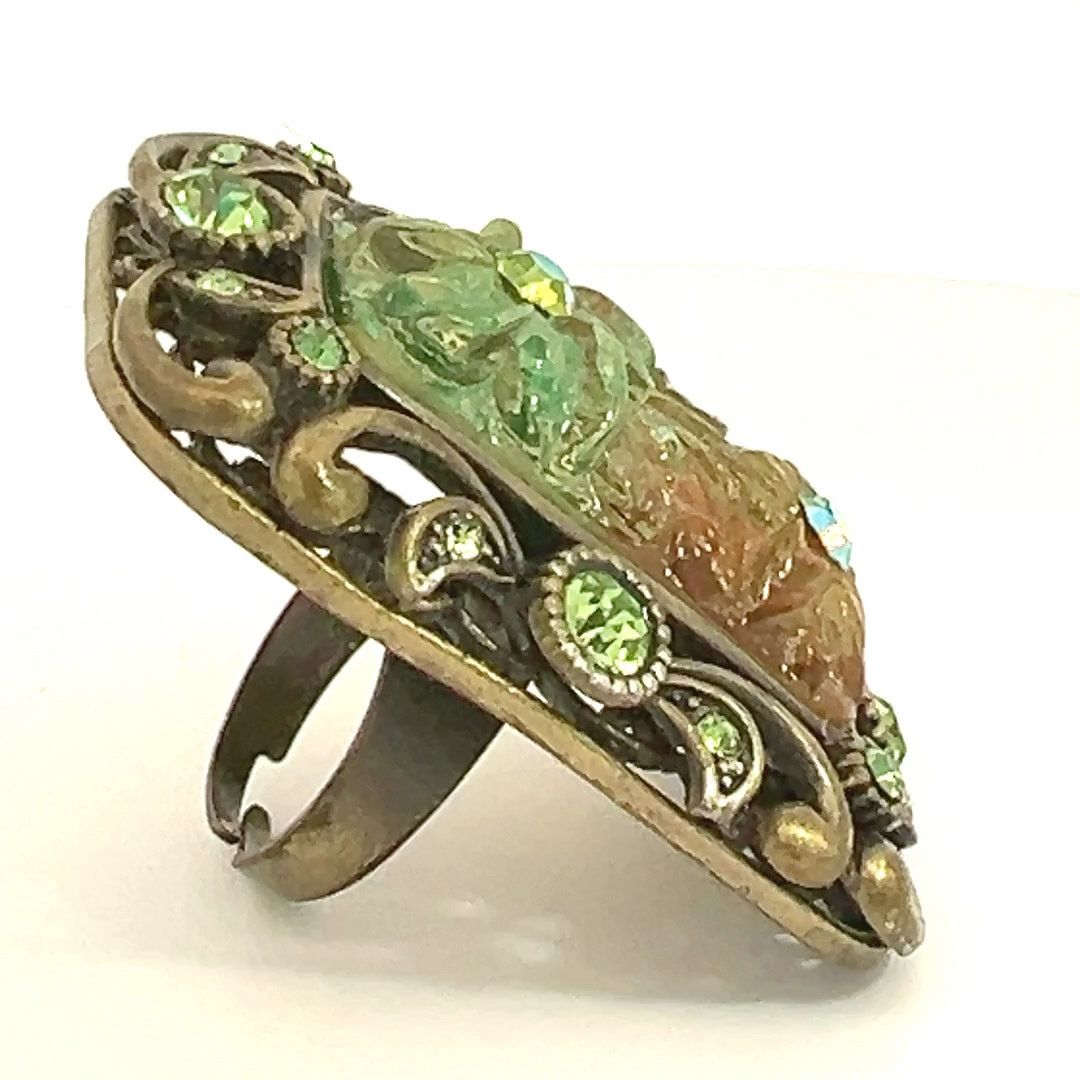 & Other Stories Vintage Green Blue Rhinestone Ring Huge Molded Flower Center Size ONE SIZE - 9 Thumbnail