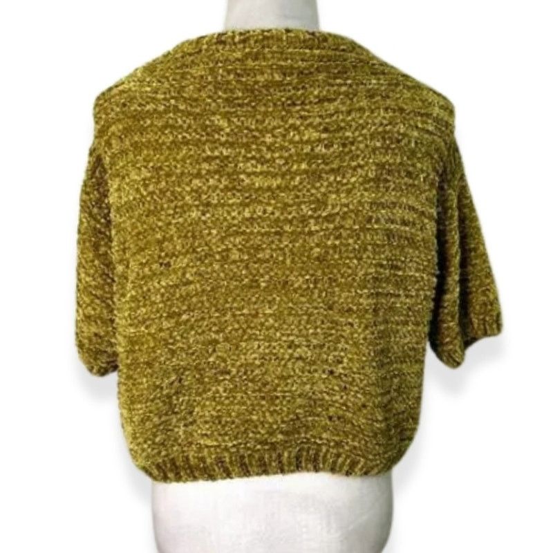 Other Open Edit Sweater Short Sleeve Crop Green Gold W Medium NWT Size M / US 6-8 / IT 42-44 - 5 Thumbnail