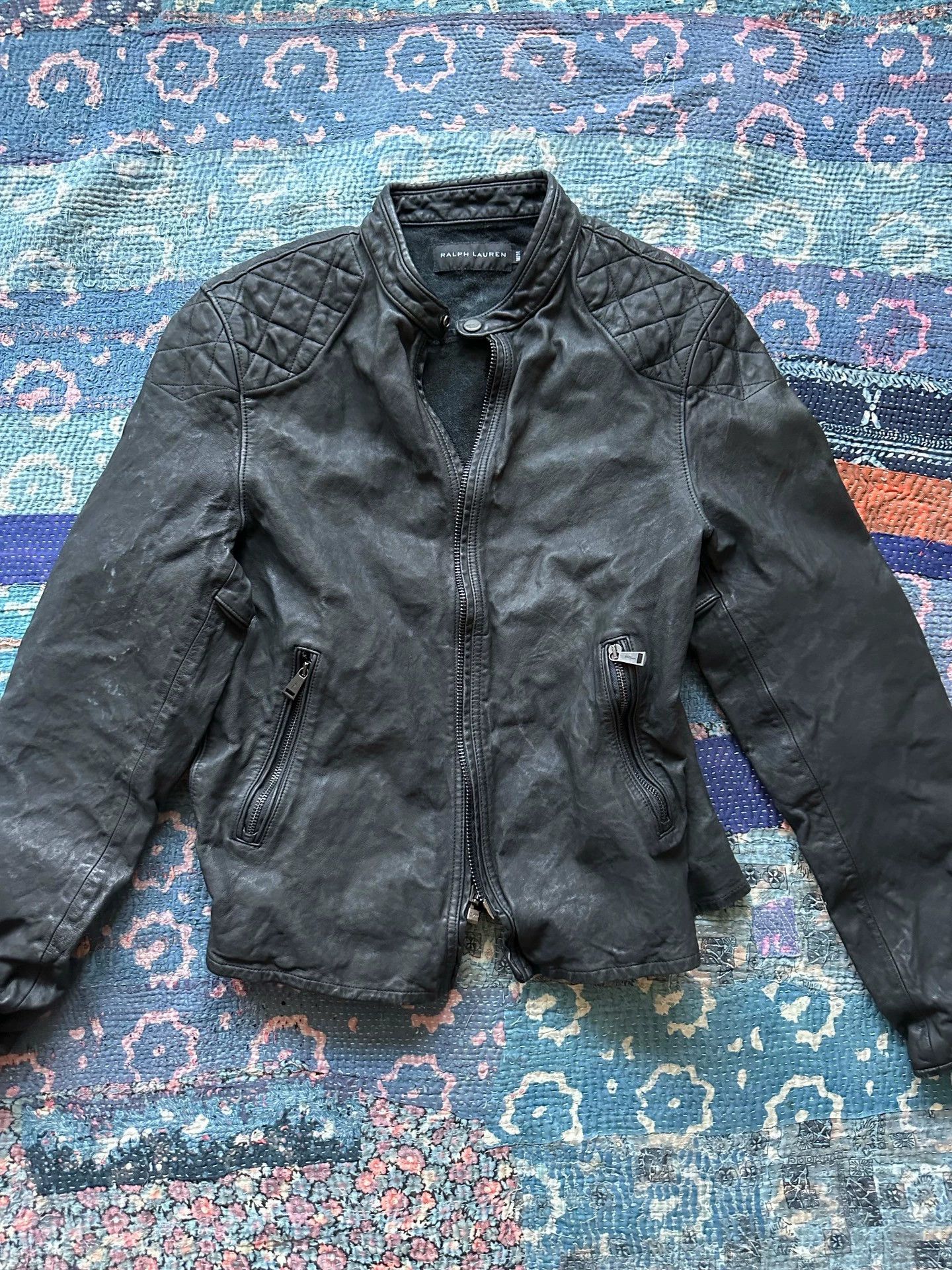 RRL Ralph Lauren RRL Black Label Distressed Straight Zipper Moto Jacket Size US M / EU 48-50 / 2 - 1 Thumbnail