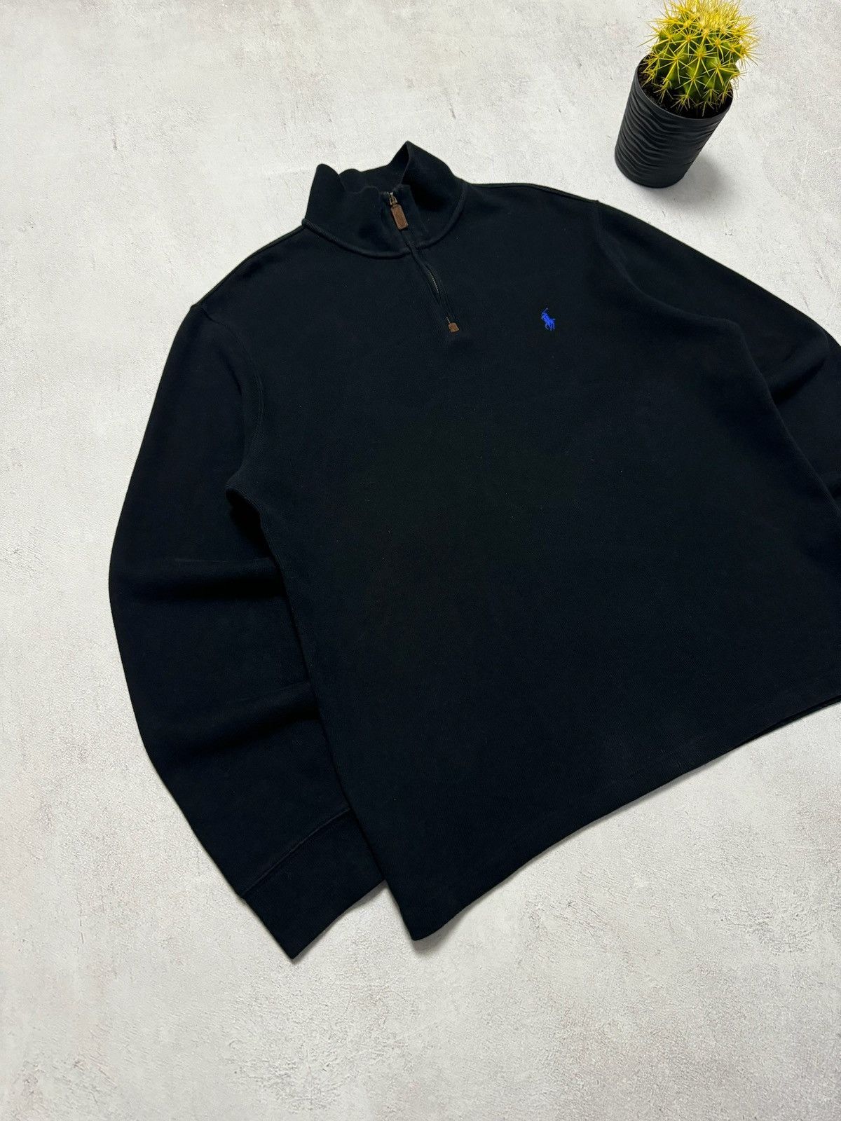 Polo Ralph Lauren × Vintage Vintage Polo Ralph Lauren Sweater Zip 1/3 Black Baggy 90s Size US L / EU 52-54 / 3 - 2 Thumbnail