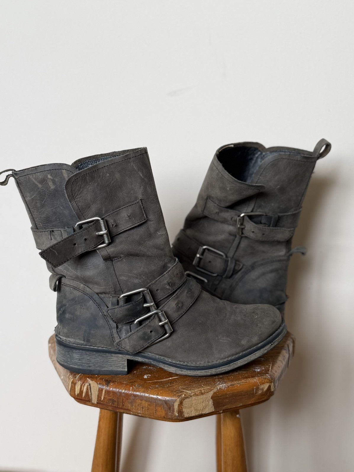 Japanese Brand Black Suede Distressed belted Ankle boots Vintage A.S. 98 Size US 8 / EU 41 - 1 Thumbnail