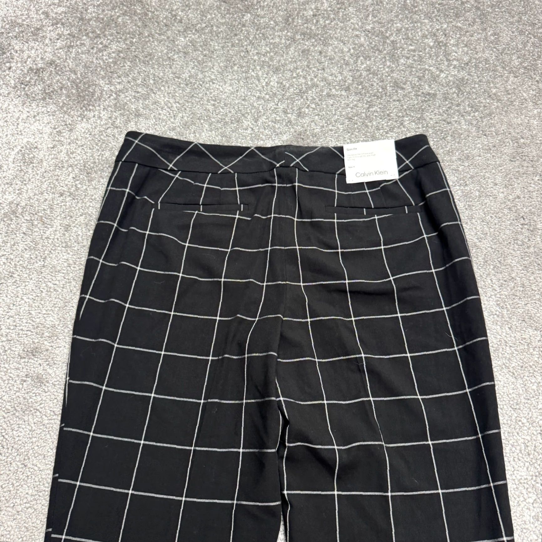Calvin Klein Calvin Klein Windowpane Slim Fit Trouser Pants Womens 4 Black White Mid Rise NWT Size 27" / US 4 / IT 40 - 3 Thumbnail