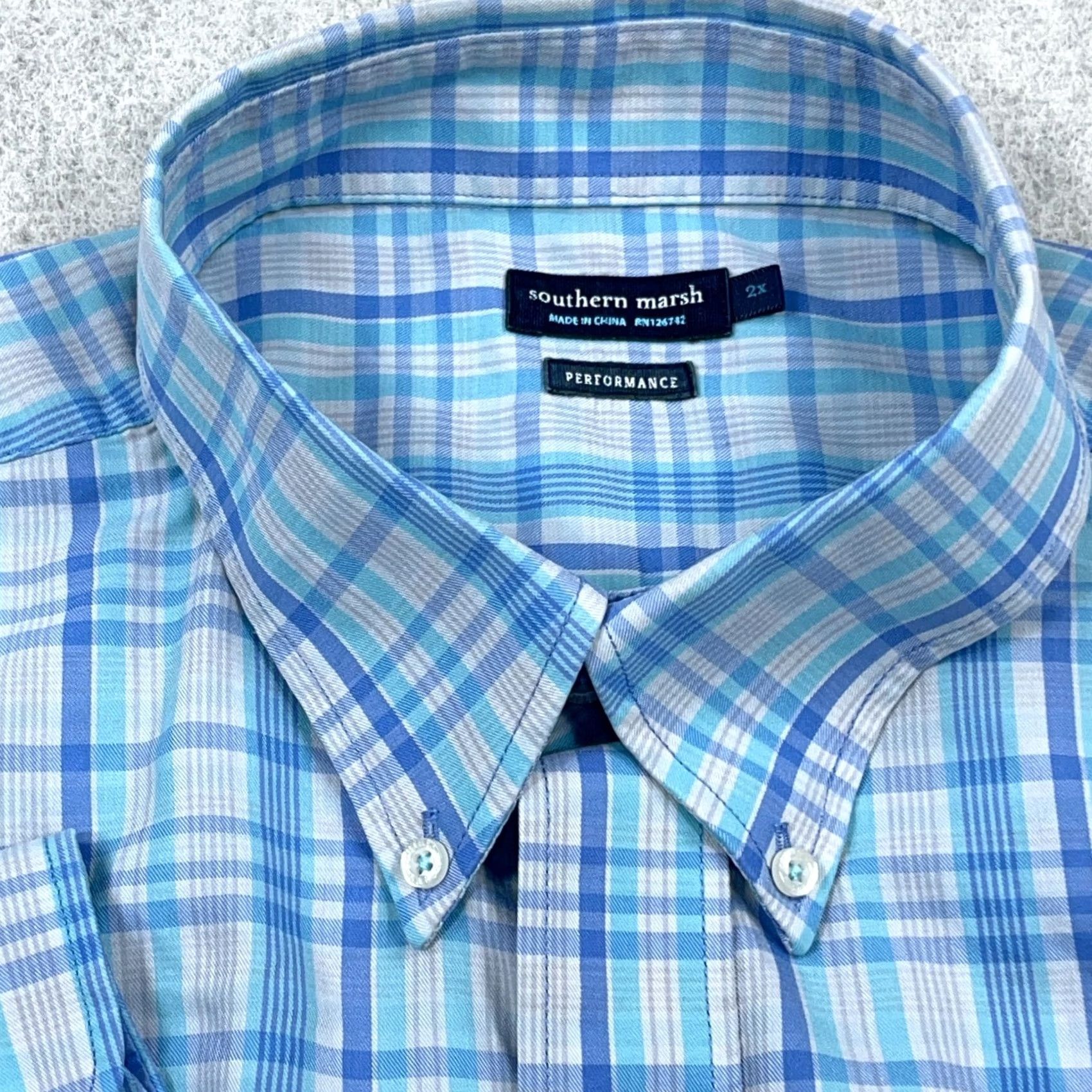 Vintage Southern Marsh Shirt Men 2XL Blue Plaid Button-Up Front Pocket Button-Down Collar Classic Preppy Everyday Wear Size 48R - 4 Thumbnail