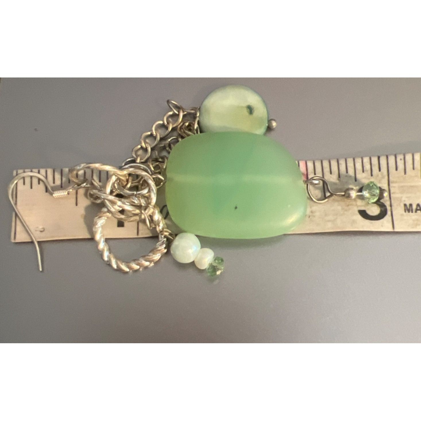 Other Vintage Green Sea Glass Faux Pearl Dangle Earrings Silver To Size ONE SIZE - 4 Thumbnail
