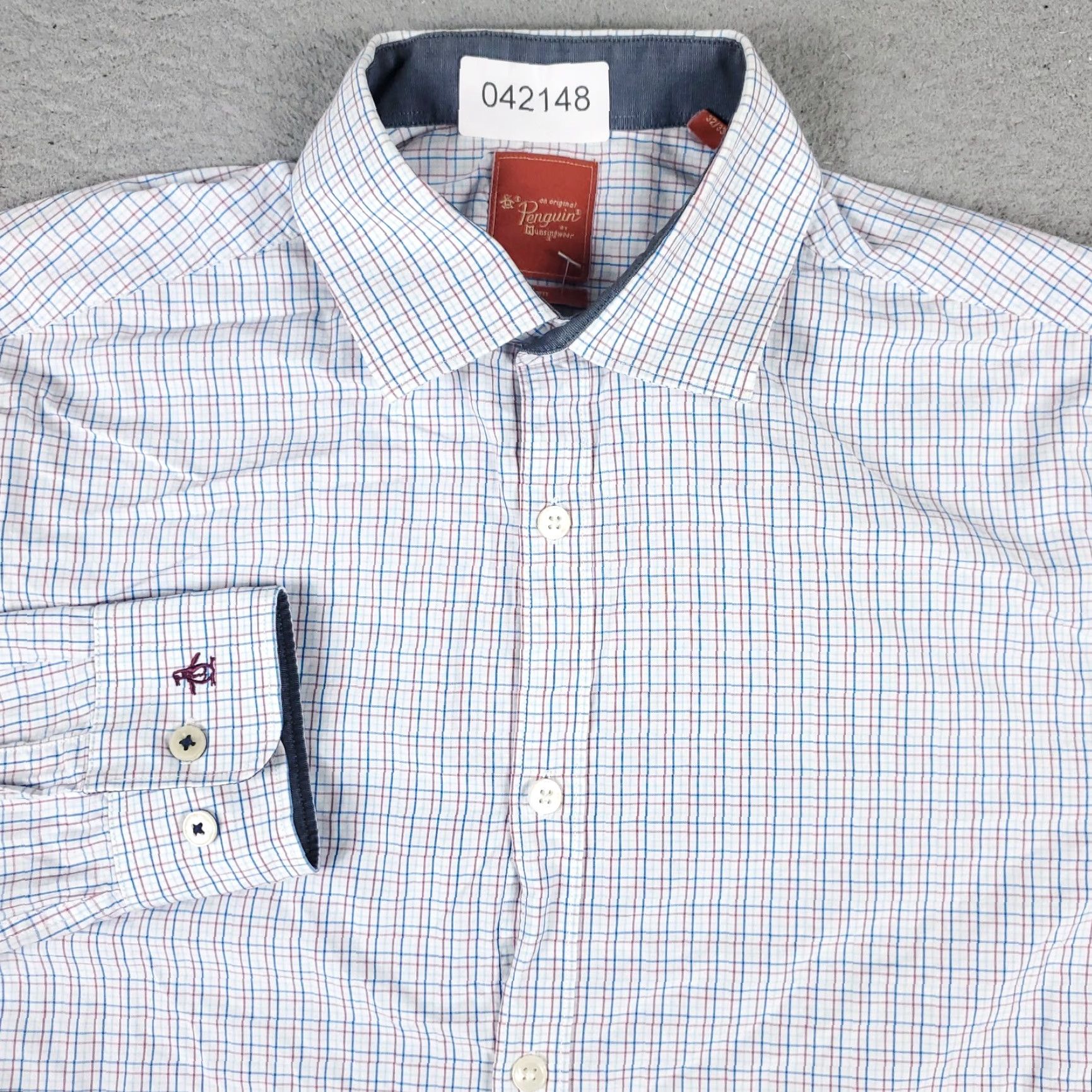 Original Penguin Original Penguin Dress Shirt Mens 15 Blue Red Check Long Sleeve Button-Up Size 40R - 2 Thumbnail