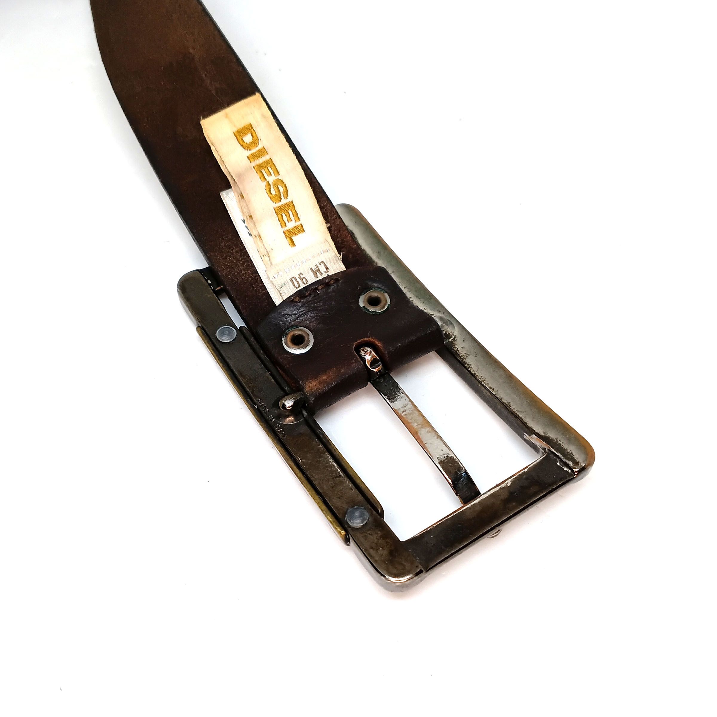 Diesel Diesel Brown Leather Belt with Large Buckle Size 36 - 3 Thumbnail