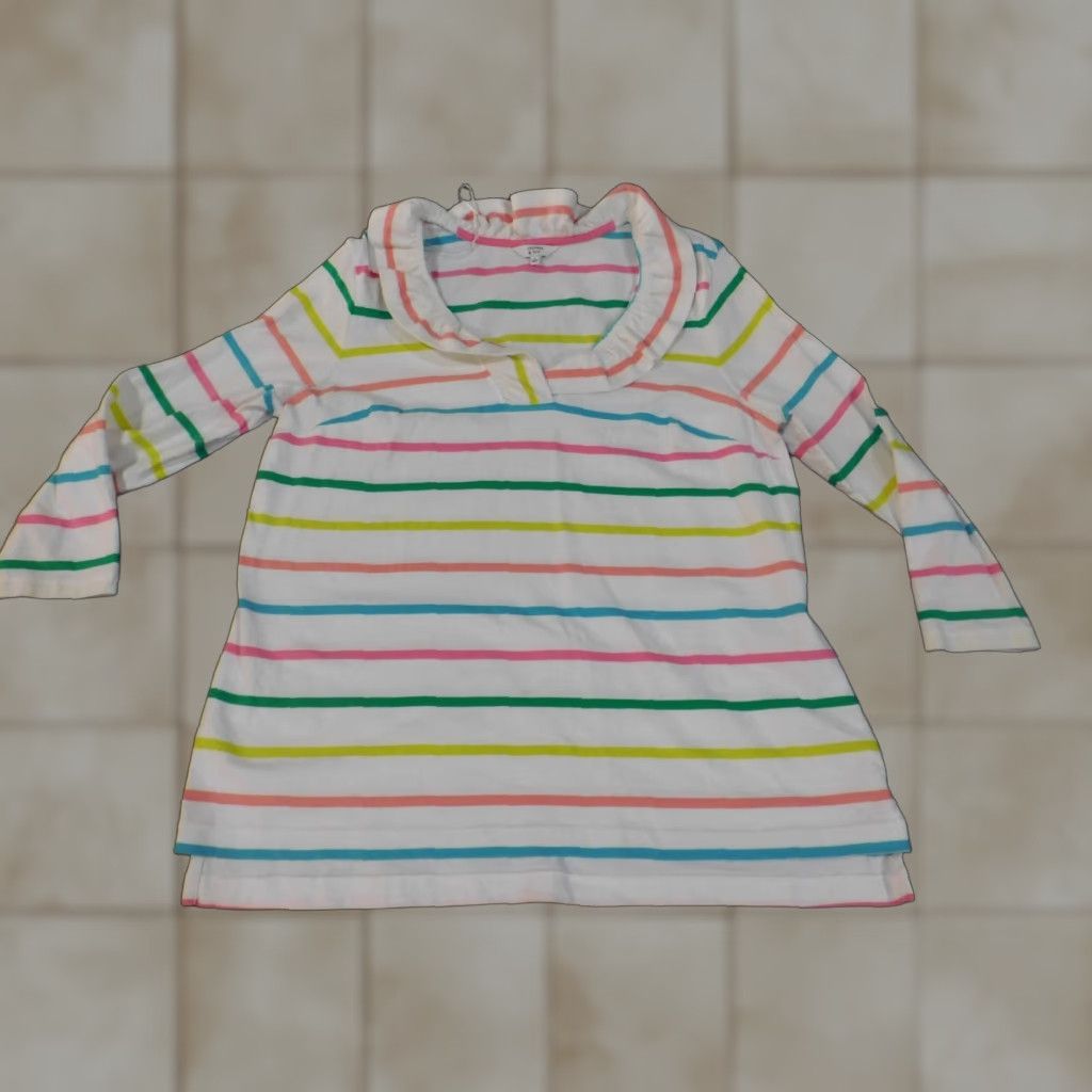 Vintage Crown & Ivy Blouse Shirt Womens Large White Striped Pullover Round Neck Casual Knit Cotton Lightweight Long Sleeve Size L / US 10 / IT 46 - 1 Thumbnail