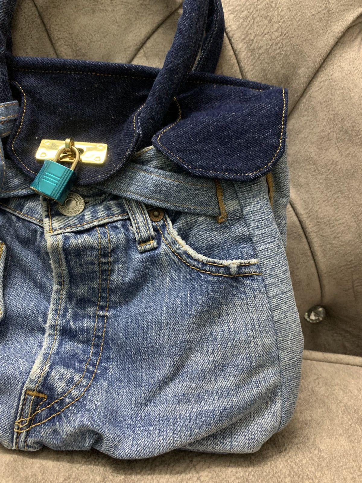 Handmade Birkin Bag Japanese Handmade Levi’s 501 Denim Small Size ONE SIZE - 4 Thumbnail