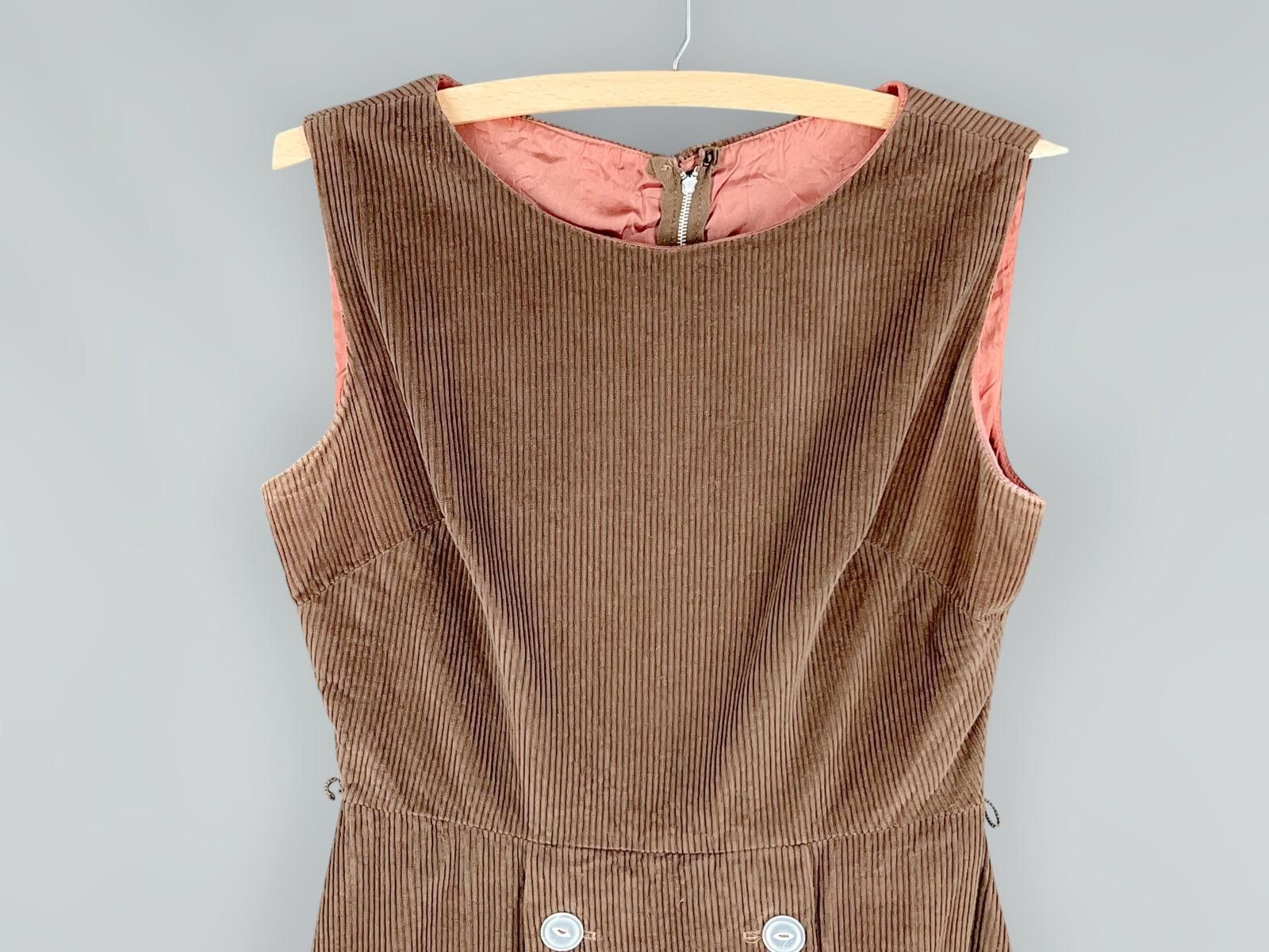 Designer 60s Brown Corduroy Dress with Button Detail Size M / US 6-8 / IT 42-44 - 3 Thumbnail