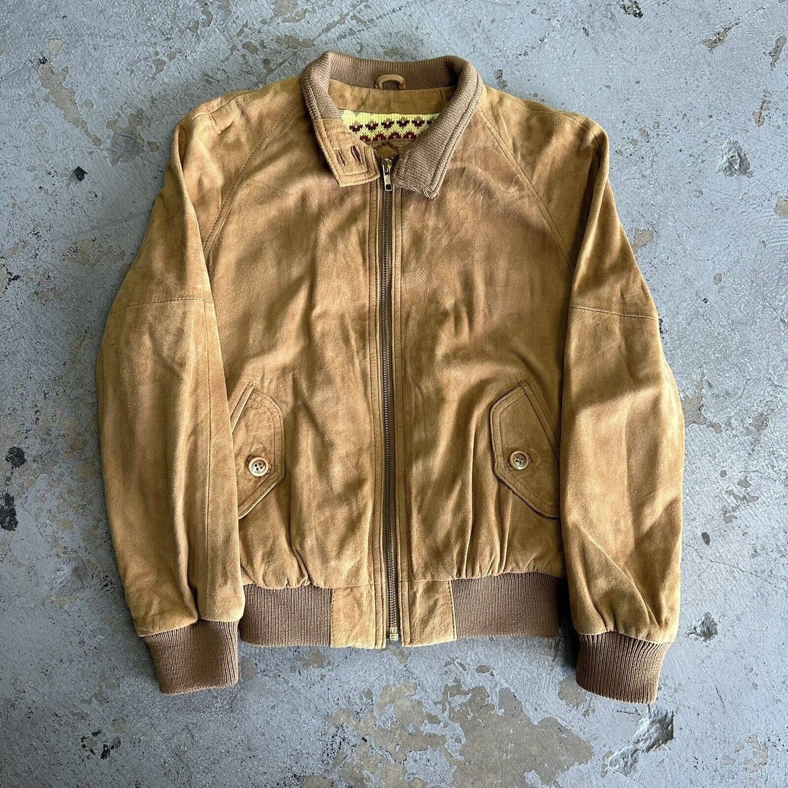 image of Abercrombie Fitch x Leather Jacket VTG 80's Abercrombie & Fitch Aztec Lined Suede Leather Jacket in