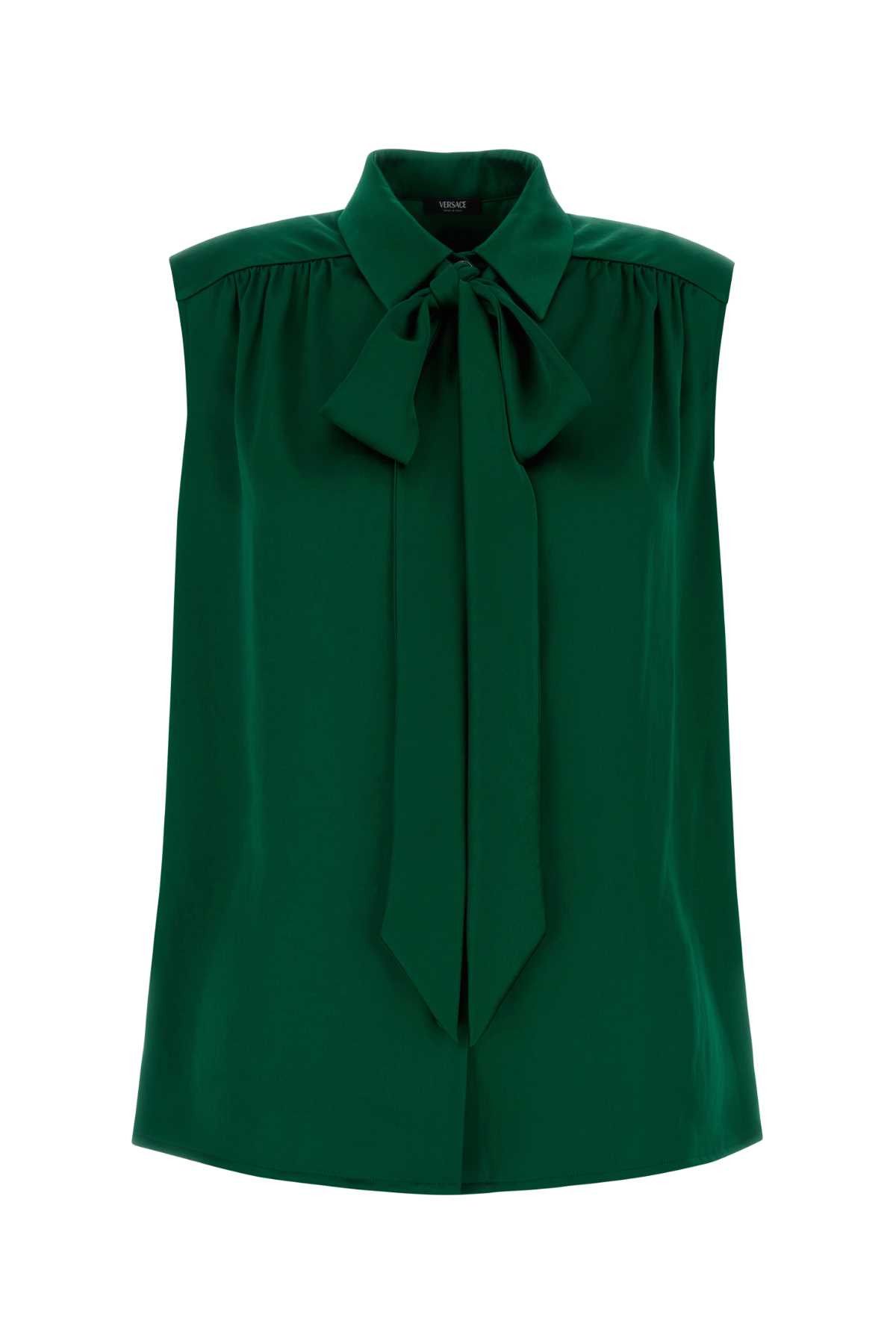 Versace Emerald Green Satin Blouse Size S / US 4 / IT 40 - 1 Thumbnail