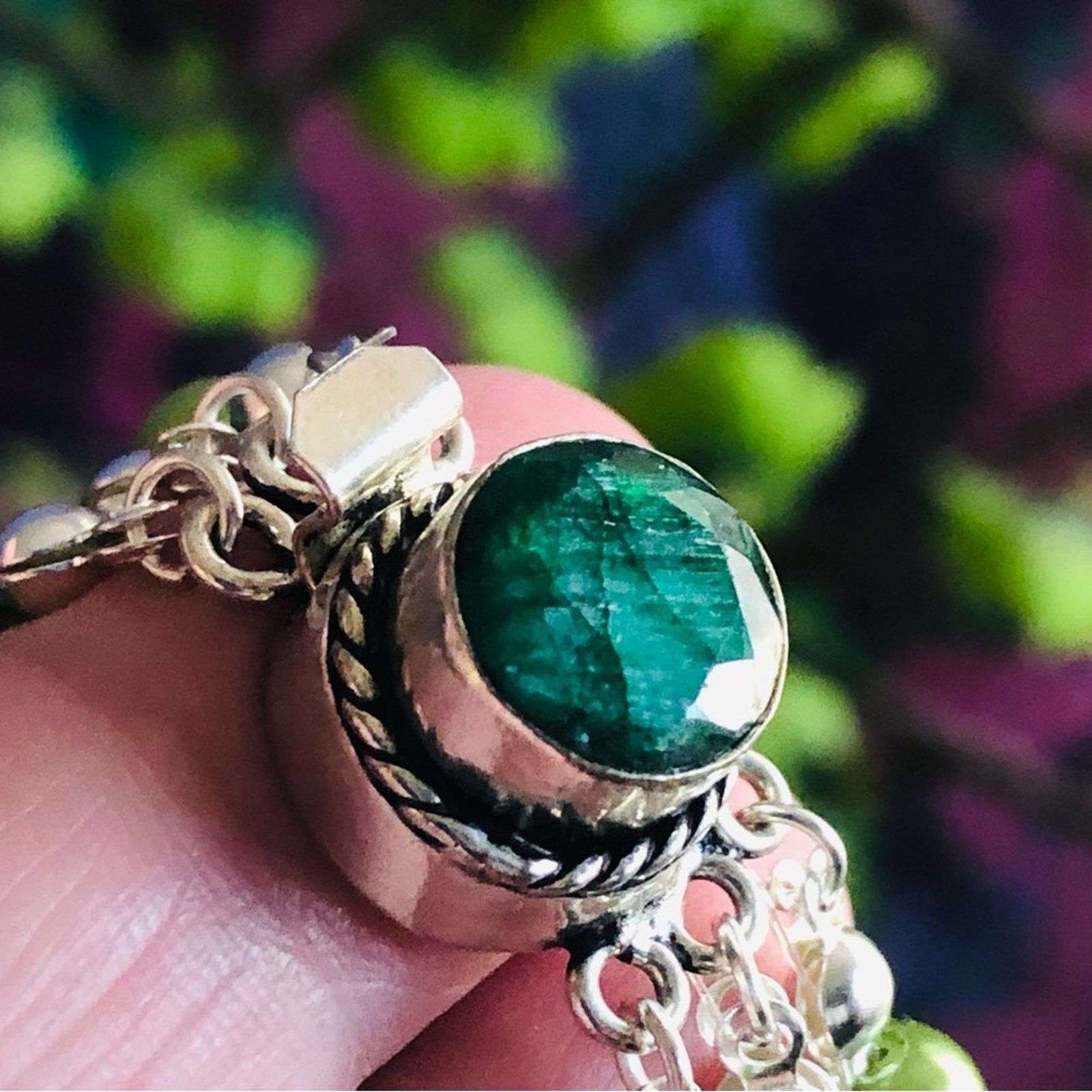 Handmade Handcrafted filigree green cameo genuine malachite necklac Size ONE SIZE - 10 Thumbnail