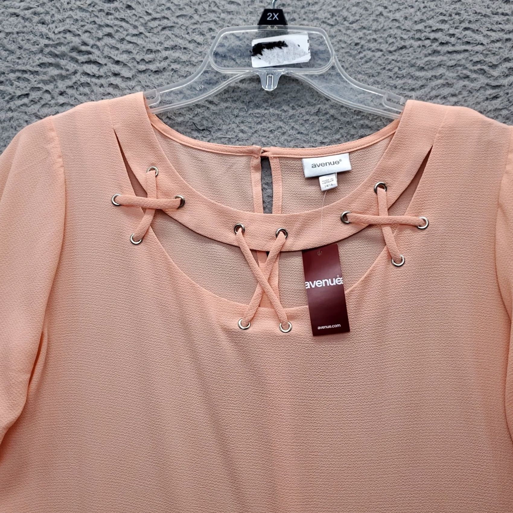 Avenue Avenue Blouse Womens 14/16 Orange Stretch Pullover Lace Up Cutout Round Neck 3/4 Sleeve Shirt Size XL / US 12-14 / IT 48-50 - 3 Thumbnail