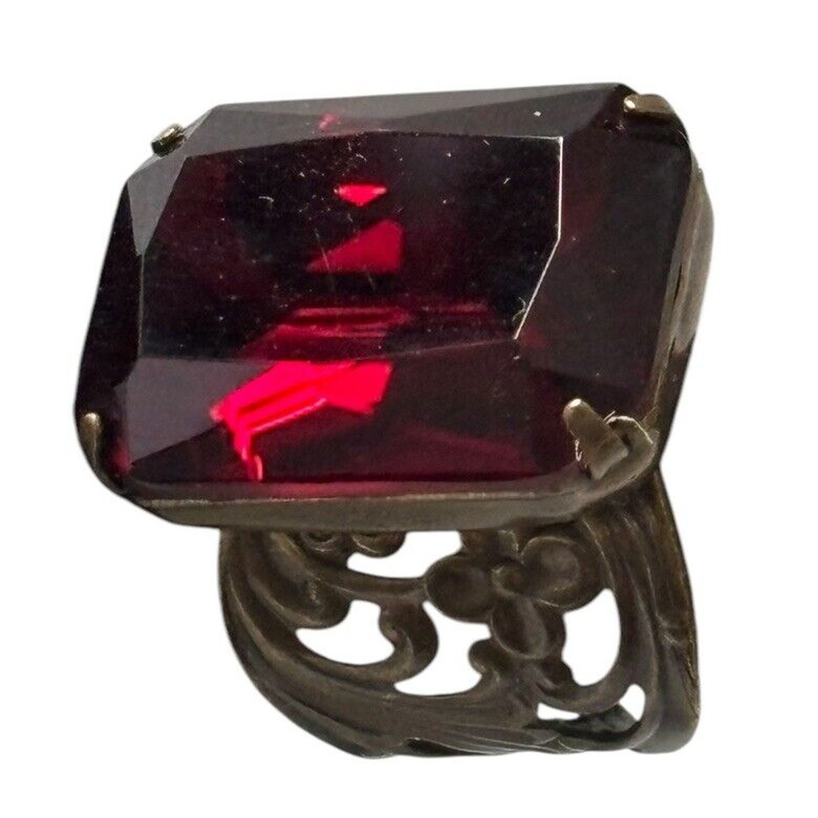 Other Sorrelli Statement Ring Red Crystal Brass Adjustable Ring Size ONE SIZE - 10 Thumbnail