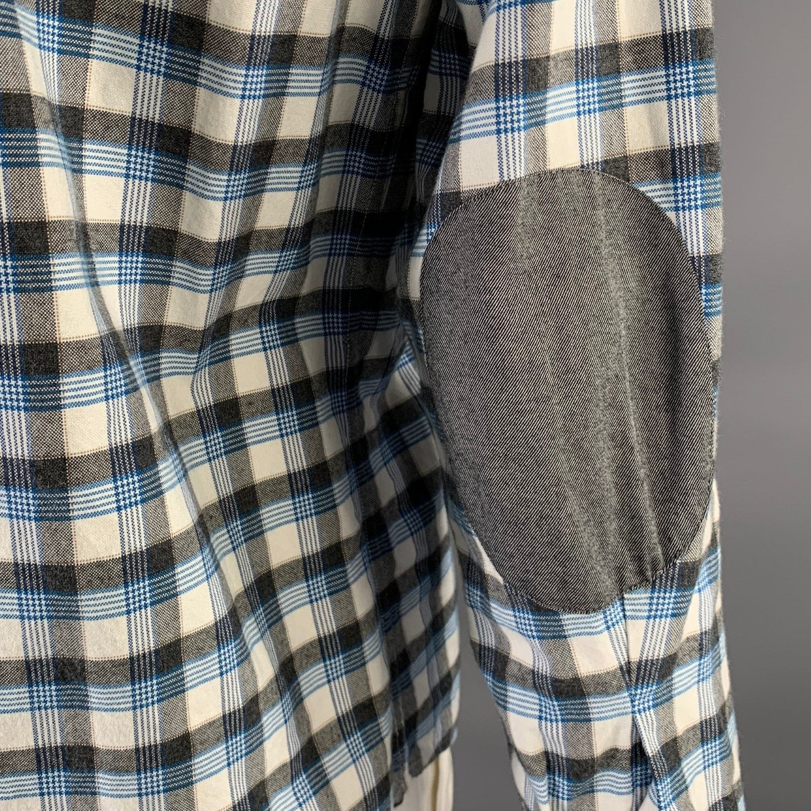 ATM ATM Gray Blue Plaid Cotton Elbow Patches Long Sleeve Shirt Size US L / EU 52-54 / 3 - 5 Thumbnail