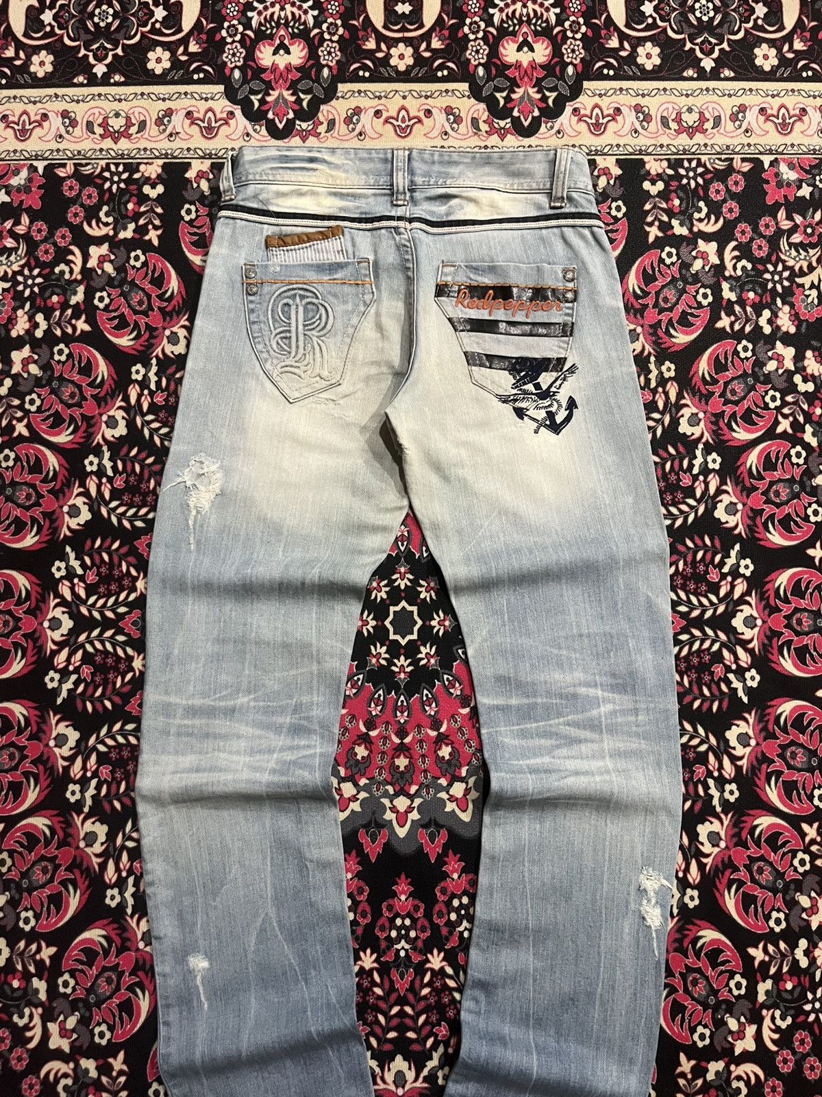 If Six Was Nine ⚡️Insane⚡️Vintage Japanese Brand Red Pepper Destroy Blue Jeans Size US 28 / EU 44 - 8 Thumbnail