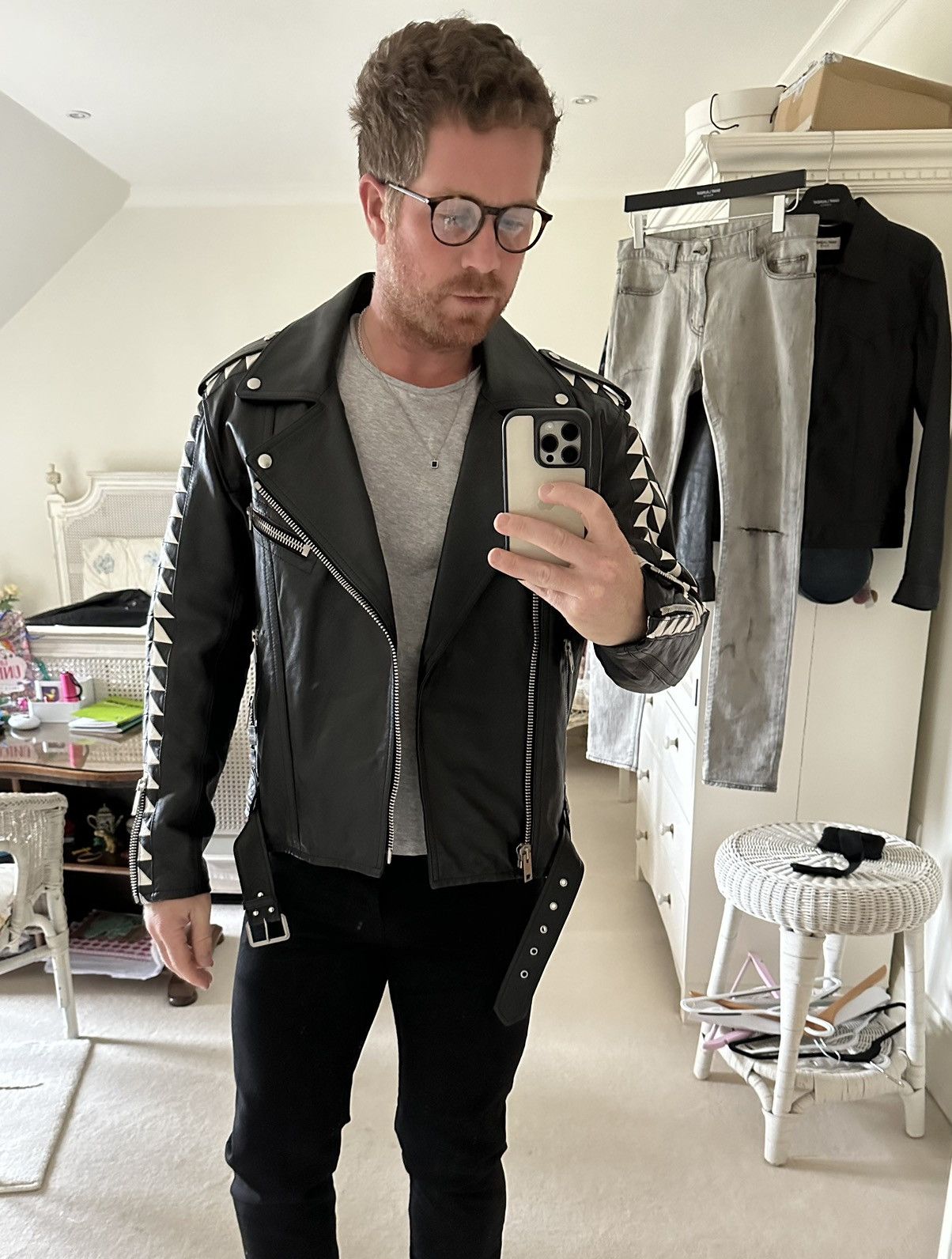 Celine SS22 $6500🤑 Celine biker D Ring leather jacket checkerboard Size US L / EU 52-54 / 3 - 3 Thumbnail