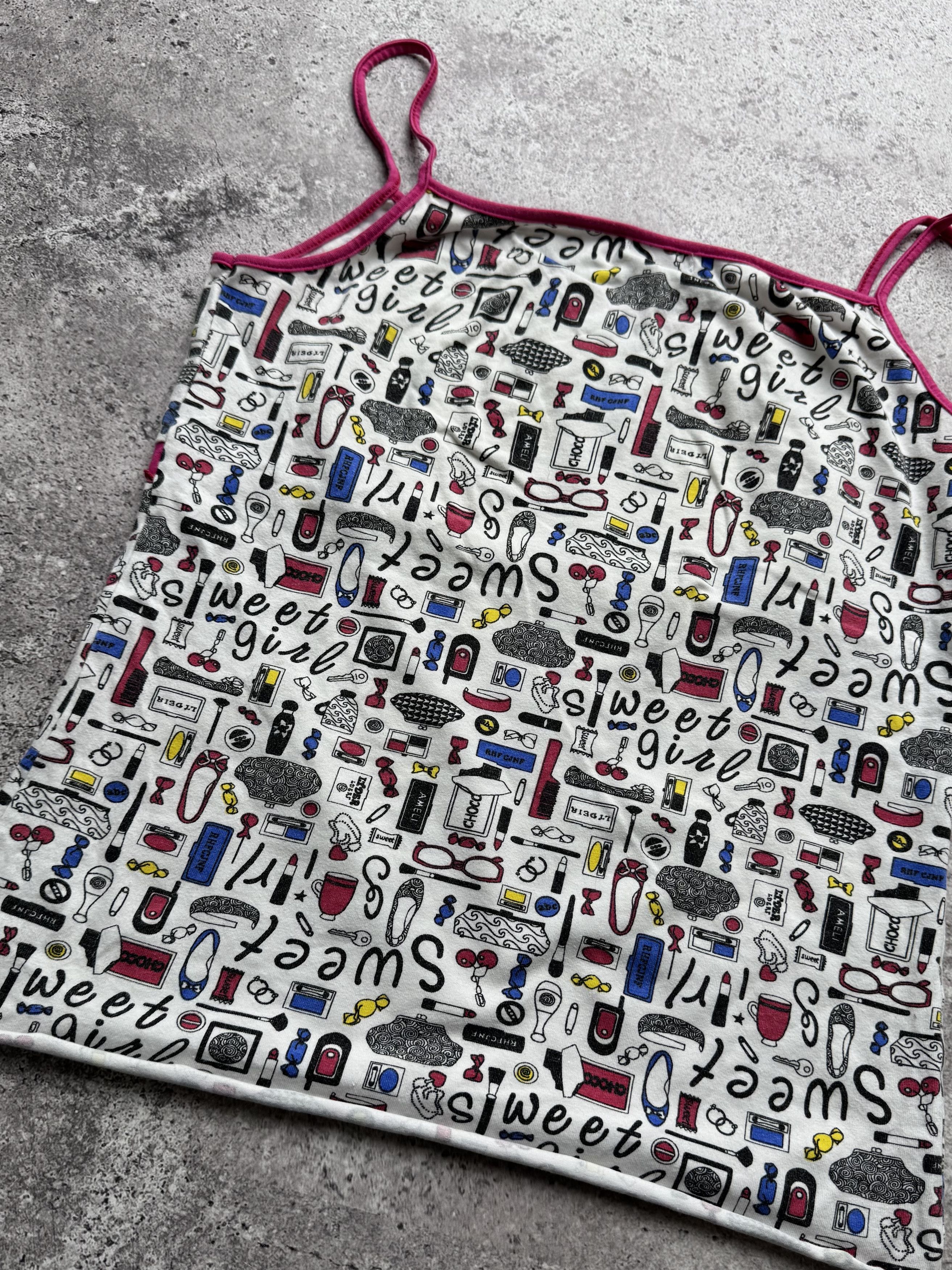 Vintage Y2K Graphic Cami Top Spaghetti Strap Novelty Print Tank (E8) Size S / US 4 / IT 40 - 4 Thumbnail