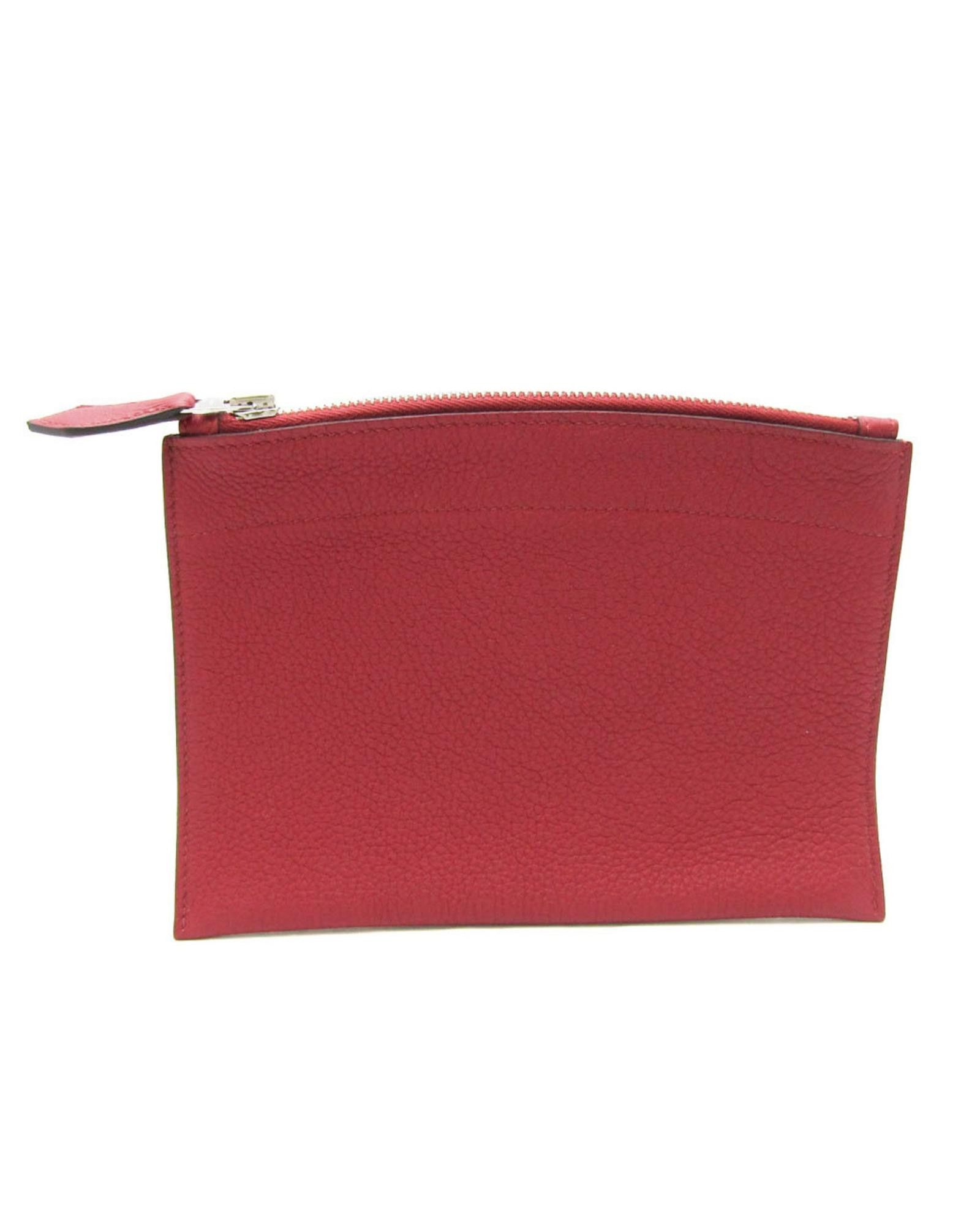 image of Hermes Sophisticated Garnet Leather Clutch in Red, Women's