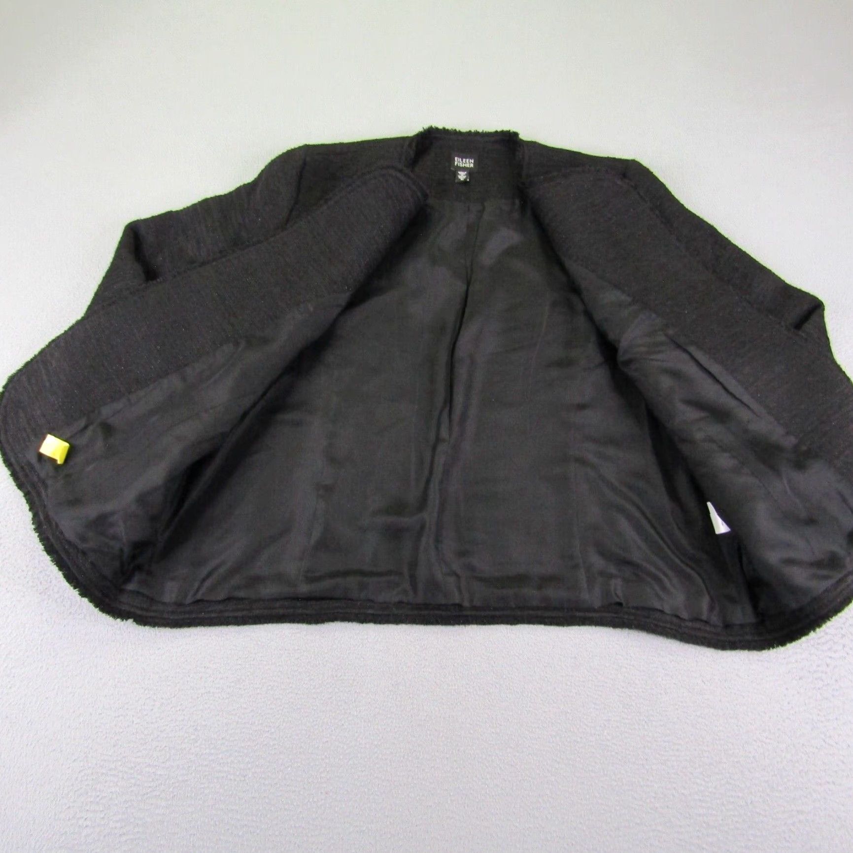 Eileen Fisher VINTAGE Eileen Fisher Jacket Womens Medium Black Open Front Blazer Coat Textured Fringe Size M / US 6-8 / IT 42-44 - 3 Thumbnail