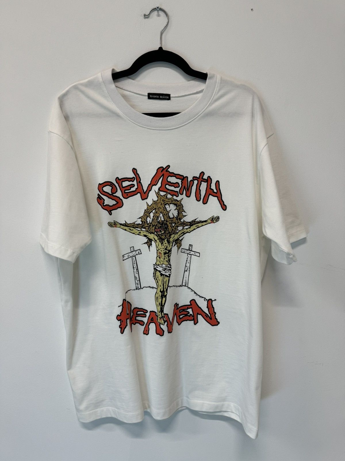 image of Seventh Heaven ‘Anarchy Jesus Sketch’ Tee in White, Men's (Size XL)