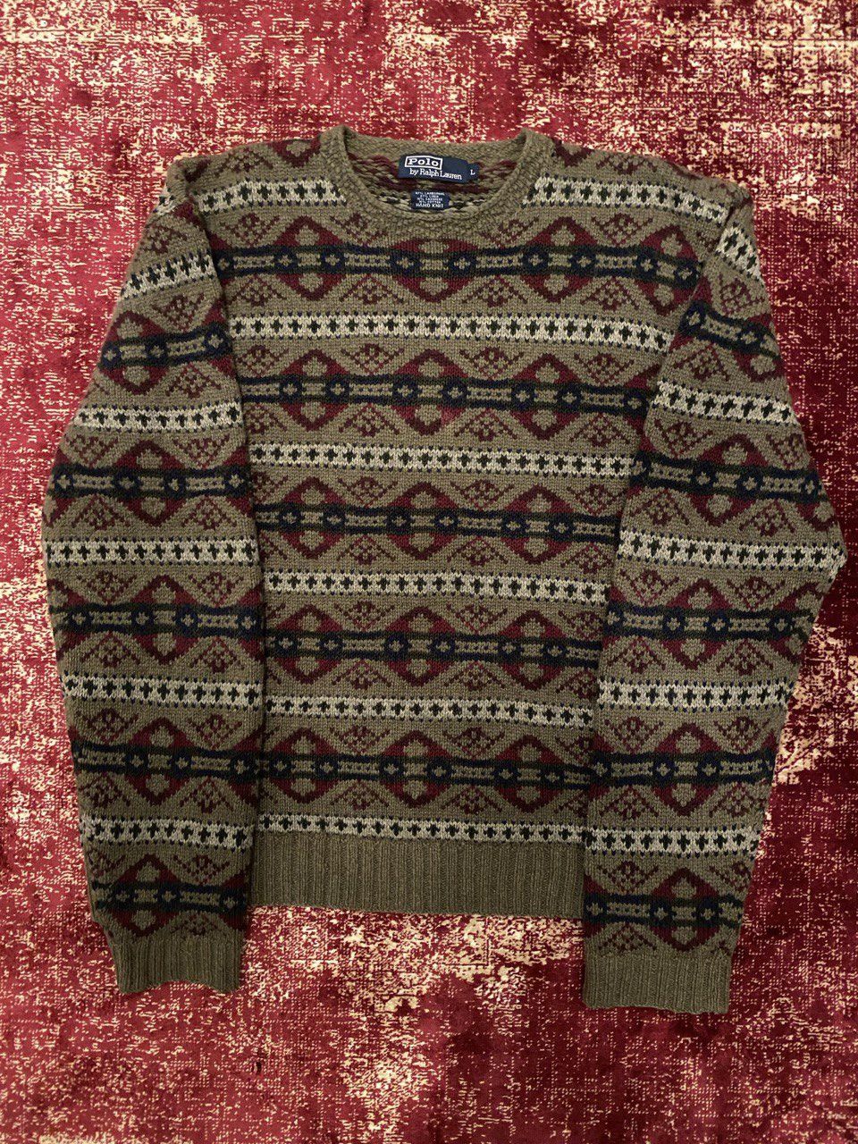 Polo Ralph Lauren × Ralph Lauren × Vintage Ralph Lauren Vintage Hand Knit Lambswool Sweater Size US L / EU 52-54 / 3 - 1 Thumbnail