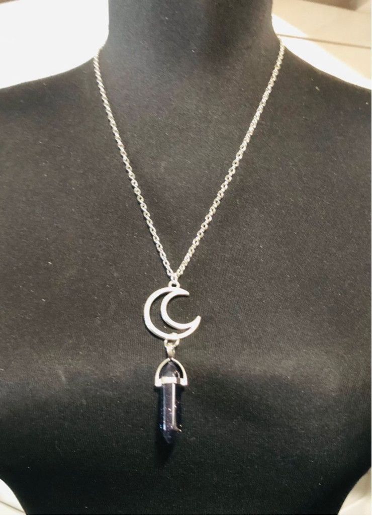 Vintage Crystal Moon Stone Chakra Pendant Necklace Silver Metal NWOT Size ONE SIZE - 1 Thumbnail