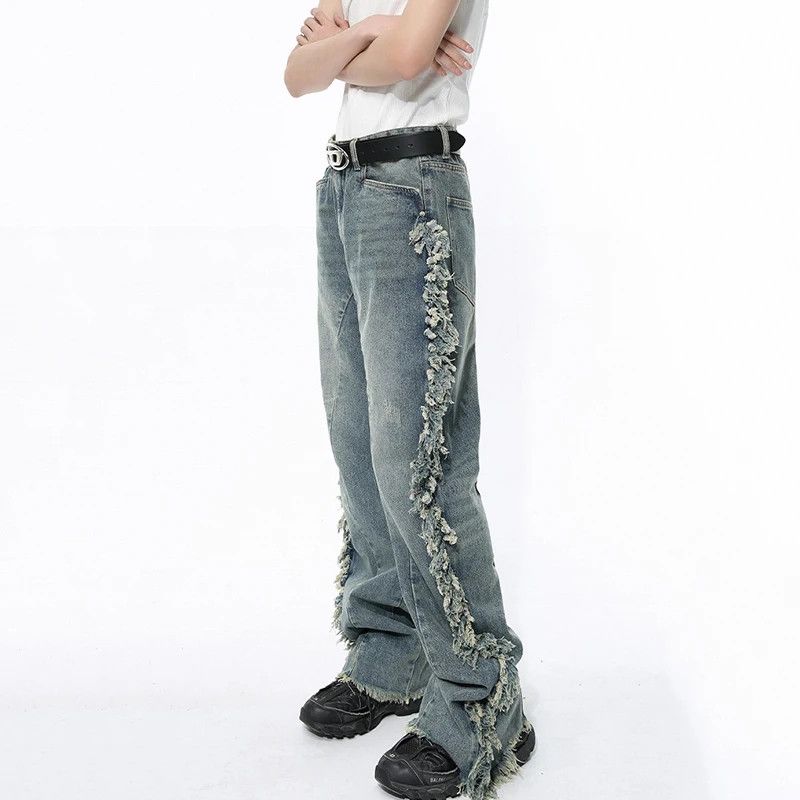 Japanese Brand × Vintage High Street Personalised Ragged Edge Splicing Jeans Size US 31 - 4 Thumbnail
