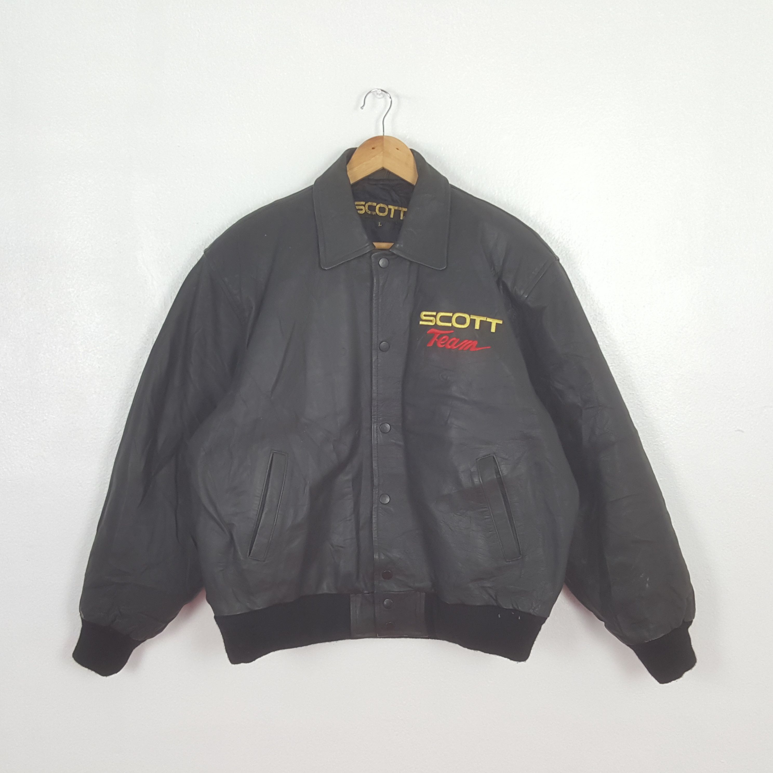 Japanese Brand Vintage Scott Team Japanese Racing Leather Jacket C305N6 Size US L / EU 52-54 / 3 - 3 Thumbnail
