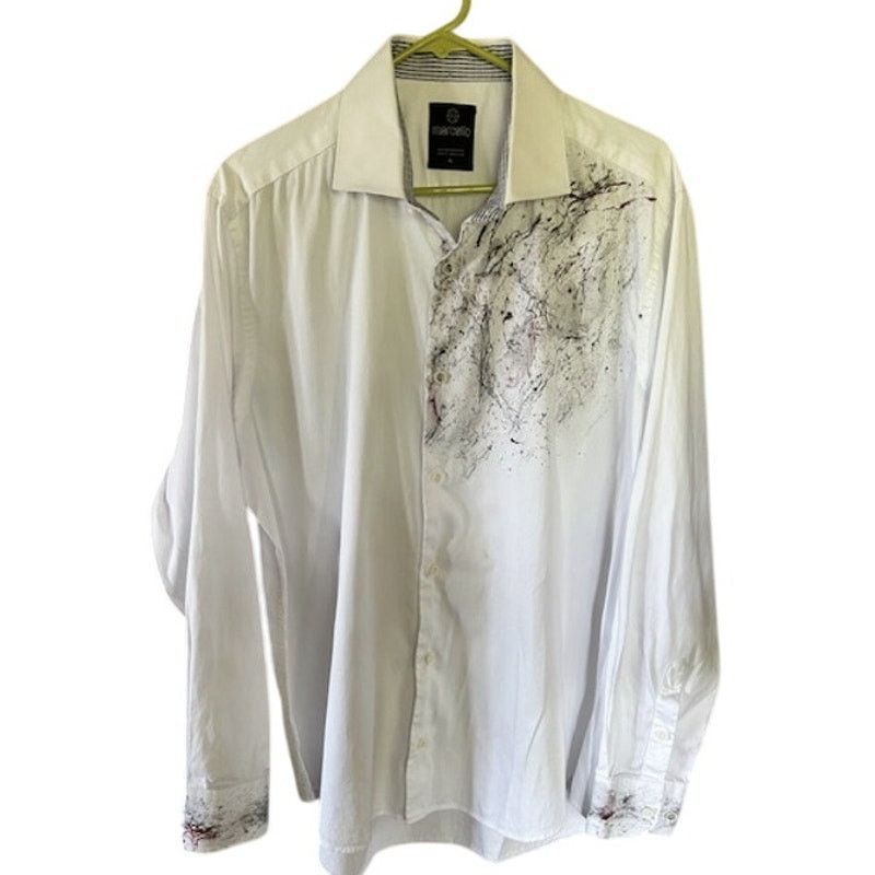 Other Marcello Abstract Paint Splatter Shirt XL White Artistic Size US XL / EU 56 / 4 - 2 Thumbnail