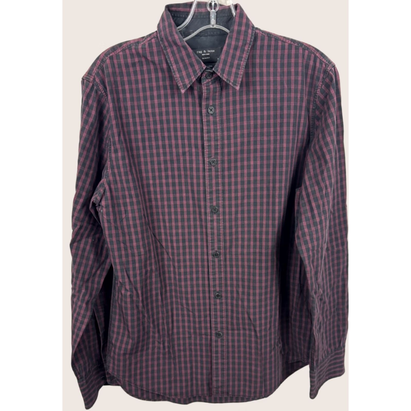 Rag & Bone Rag & Bone Purple Check Button Up Slim Fit Men Medium Shirt Size 40R - 1 Thumbnail