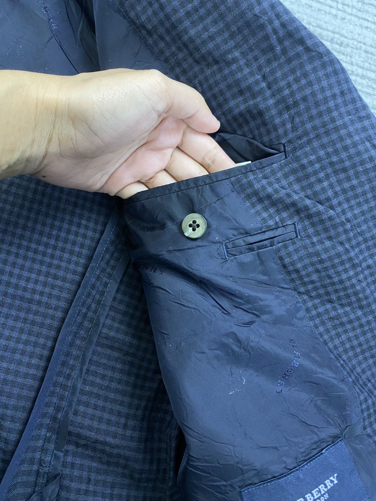 Burberry × Japanese Brand × Vintage Vtg 90s Burberry London Surface Hemp Material Plaid Blazer Size US M / EU 48-50 / 2 - 9 Thumbnail