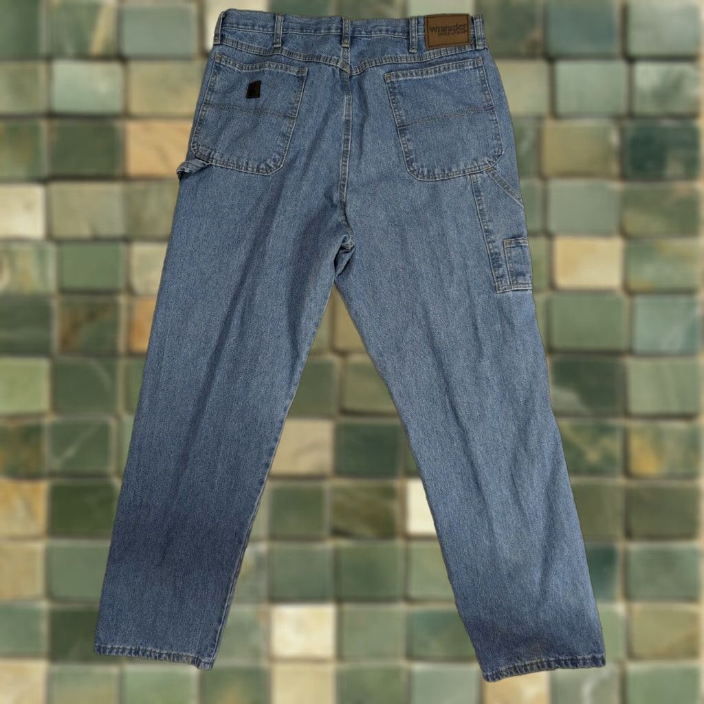 Wrangler WRANGLER Rugged Wear Distressed Work Jeans 36x32 Blue Denim Carpenter Jeans Mens Straight Regular Rise 12 Inseam 32 Zipper Fly WW Size US 36 / EU 52 - 1 Thumbnail