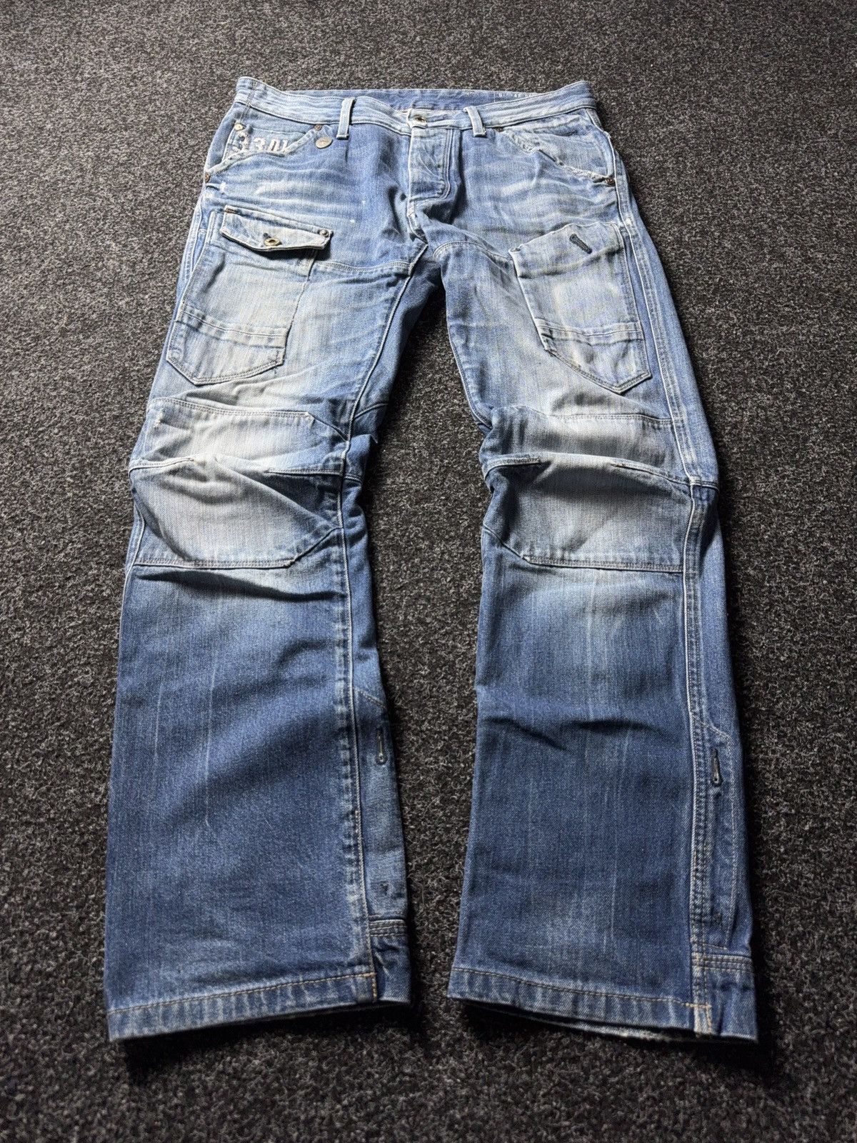 G-Star Vinatge 00s G-Star RAW Elwood 3D Cargo Distressed Jeans Blue Size US 30 / EU 46 - 1 Thumbnail